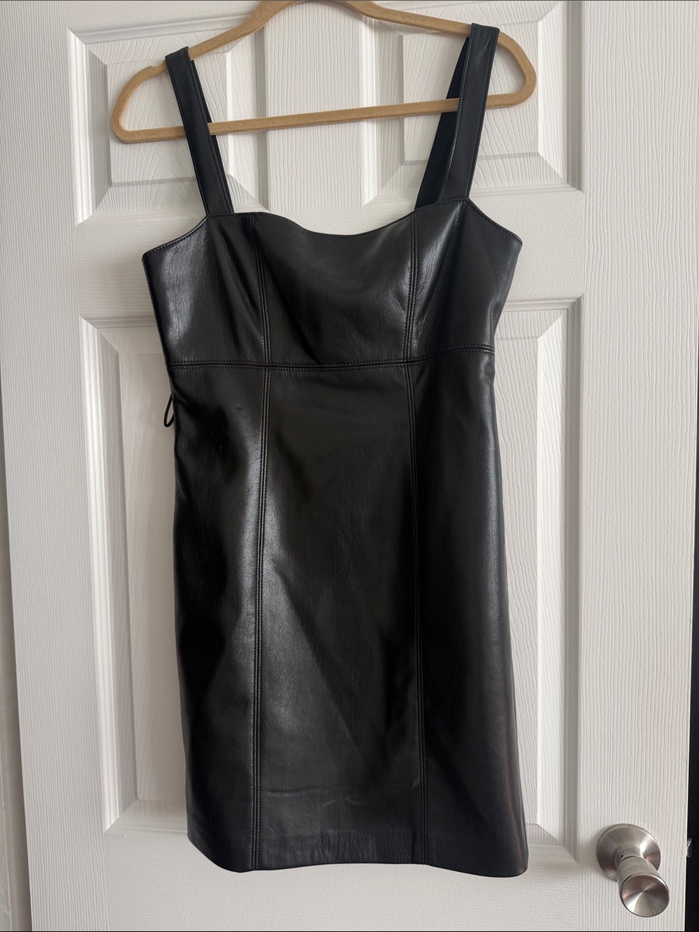 Alice & Olivia Keria Black Faux Leather Square Neck Mini Dress